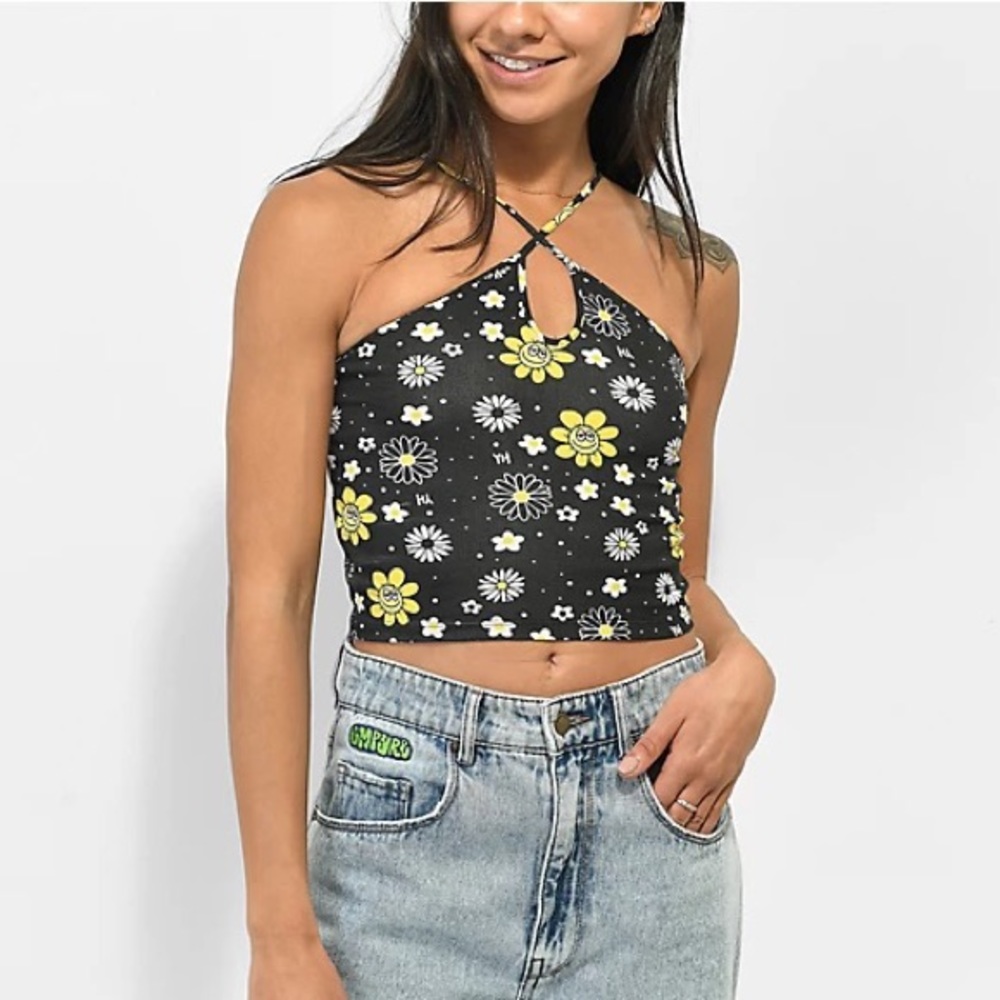 Your Highness Flower Shower Black Halter Tank Top